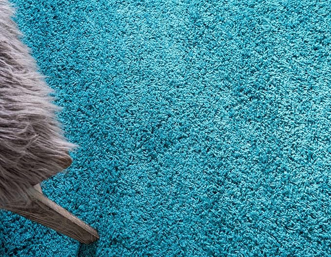 Unique Loom Solid Shag Collection Area Rug (2' 6" x 16' 5" Runner, Deep Aqua Blue)