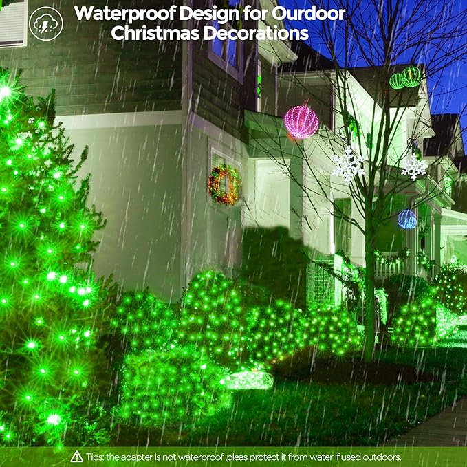 WBao Christmas Lights, 200LED 8.4ft x 5.2ft Net Lights Outdoor Mesh Light with 8 Modes, Timer, UL Certified, End to End Connectable, Waterproof for Lawn, Bushes Outdoor Christmas Decorations, Green