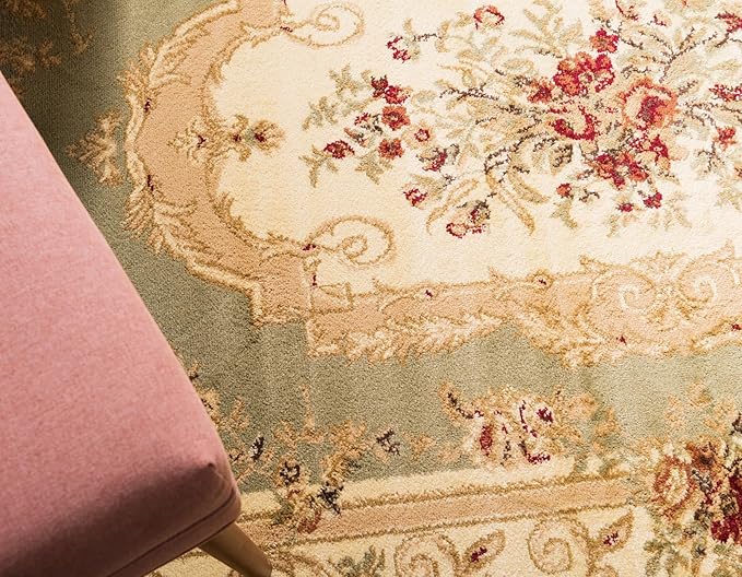 Rugs.com Chateau Collection Rug – 2' x 7' Runner Green Medium Rug Perfect for Hallways, Entryways