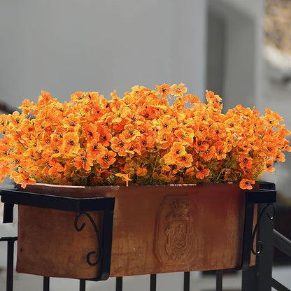 18 Bundles Artificial Mums for Outdoors/Indoors Faux Mums for Outdoor Planters, Eucalyptus Leaves Fall Flowers Artificial for Decoration Boxwood Garden Porch Window Home Wedding(Fall Orange)