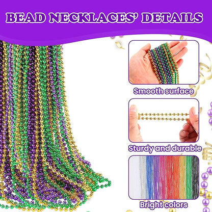 240 Pcs Purple Gold Green Bead Necklace, 33 Inch Mardi Gras Christmas Beads, Bulk Metallic Party Beads for Mardi Gras Parade , St Patricks Day, Wedding, Birthday, Pirate Party, Carnival Party Favors