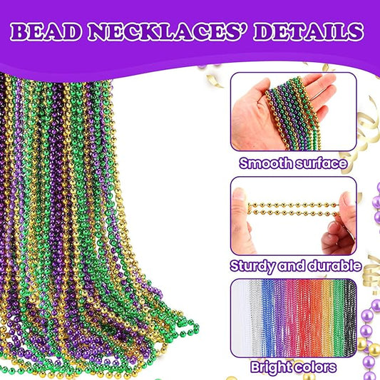 240 Pcs Purple Gold Green Bead Necklace, 33 Inch Mardi Gras Christmas Beads, Bulk Metallic Party Beads for Mardi Gras Parade , St Patricks Day, Wedding, Birthday, Pirate Party, Carnival Party Favors
