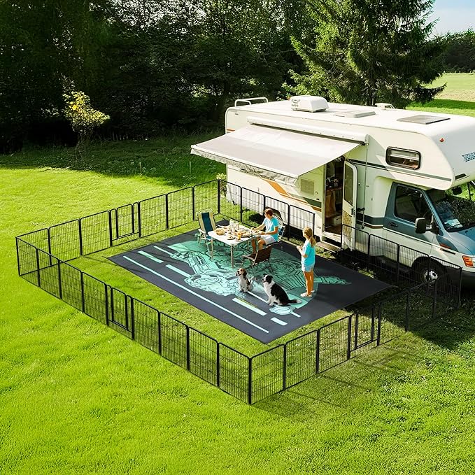 FXW Instant Unleashed Dog Playpen, Portable Pet Fence for Outdoor, RV Trips, and Camping, 32 inch, 32 Panels for Small and Medium Dogs with 9' x 11' RV Mat│Patented