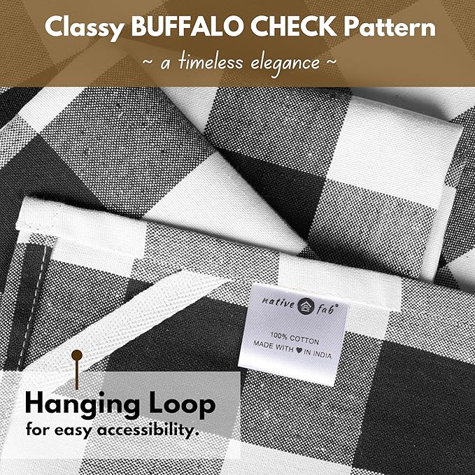 Native Fab 4-Pack Kitchen Towel with Hanging Loop 16x26 inches, Cotton Buffalo Check Kitchen Towels for Cleaning Drying, Washcloths Soft & Absorbent Cloth Rags, Bar Towel, Dish Cloth, Black