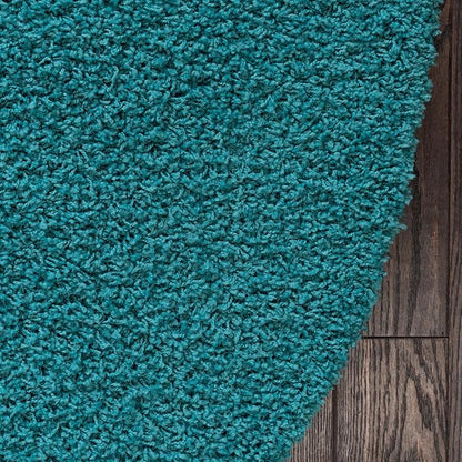 Unique Loom Solid Shag Collection Area Rug (4' 1" Round, Deep Aqua Blue)
