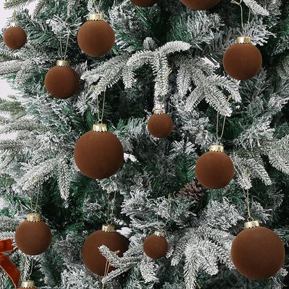 Velvet Christmas Ball Ornaments Set-46pcs Flocked Shatterproof Christmas Tree Decorations Plastic Xmas Decorative Hanging Ornaments for Xmas Holiday Home Decor,3 Sizes(Brown)
