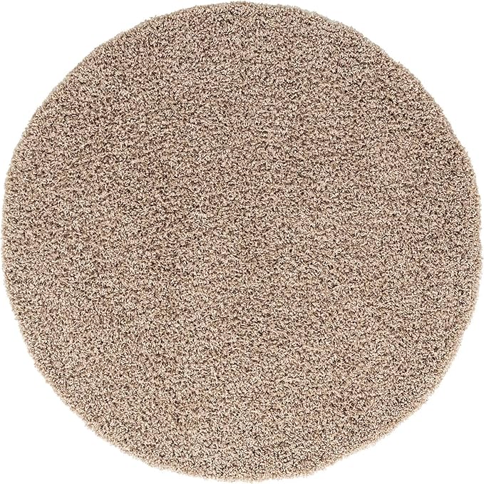 Unique Loom Solid Shag Collection Area Rug (5' 3" Round, Taupe)