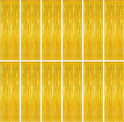 12 Pack 2025 Graduation Decorations, 3.28 FT x 7.05 FT Gold Backdrop Curtains, Metallic Class of 2025 Backdrop Fringe Curtains Foil Streamer, Gold Grad Decorations 2025 Party Supplies