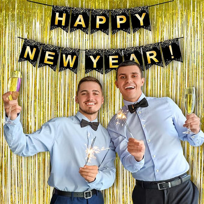 Gold Fringe Backdrop Curtain, Metallic Tinsel Foil Fringe Curtains for Birthdays Engagement Graduated Christmas New Years Party Decorations - 2 Pack 3.2×8.2ft