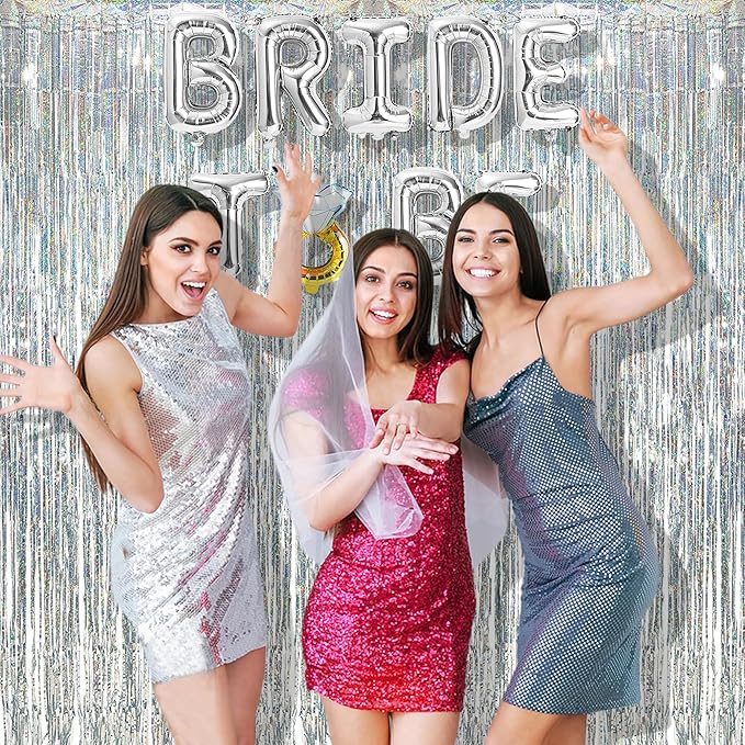 BRAVESHINE Silver Streamers Party Backdrop - 2Pcs 3.2x8.2ft Tinsel Foil Fringe Curtain for Christmas/New Years/Birthdays/Bachelorette/Anniversary/Engagement/Dance Ball/Winter’s Snowflake Decorations