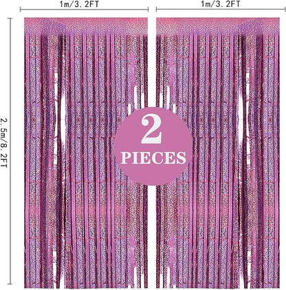 2 Pack 3.2ft x 8.2ft Pink Metallic Tinsel Foil Fringe Curtains Backdrop for Pink Party Birthday Wedding Bachelorette Baby Shower Holiday Party Decorations Photo Booth Props
