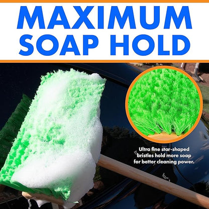 Hub City Industry 10- inch Car Wash Brush, Bi- Level Brush, Soft Nylon Bristle, car Accessories, Cleaning Supplies, Automotive wash Brush,Flagged Green Poly Bristle