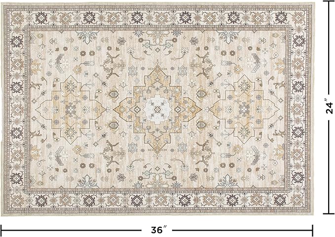 2x3 Entryway Rug, Beige Small Boho Washable Rug, Soft Modern Non-Slip Area Rug, Low Pile Carpet for Entryway Kitchen Bathroom Front Doormat Indoor Entrance Throw Rugs, Beige/Gold