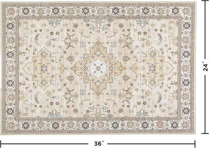 2x3 Entryway Rug, Beige Small Boho Washable Rug, Soft Modern Non-Slip Area Rug, Low Pile Carpet for Entryway Kitchen Bathroom Front Doormat Indoor Entrance Throw Rugs, Beige/Gold