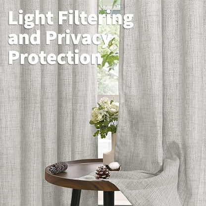 YoungsTex Light Grey Linen Curtains for Kitchen Window 40 Inch Length, Light Filtering Semi Sheer Short Drapes with Bronze Grommet Privacy for Bedroom Bathroom Cafe, 42 x 40 Inch, 2 Panels