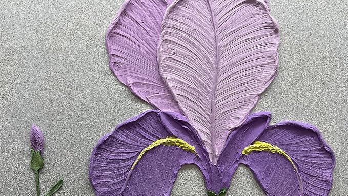 Purple Iris Flowers Textured Wall Art, Original Acrylic Painting, Floral Home Decor