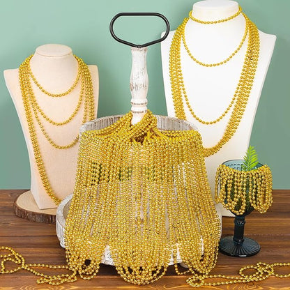 240PCS Mardi Gras Beads, 33" Gold Bead Necklaces Stuff, Mardi Gras Christmas Necklace Costume, Festival Parade Throw Accessories for Wedding Birthday Pirate Party School Activities Supplies