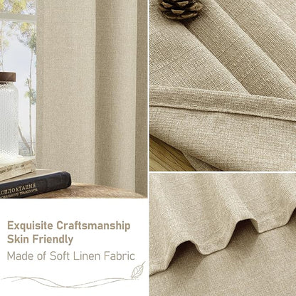 LAMIT Natural Linen Curtains 84 inch Long 2 Panels, Linen Textured Thermal Insulated Bedroom Curtains Grommet Privacy Burlap Boho Drapes for Living Room/Farmhouse, W38 x L84, Camel