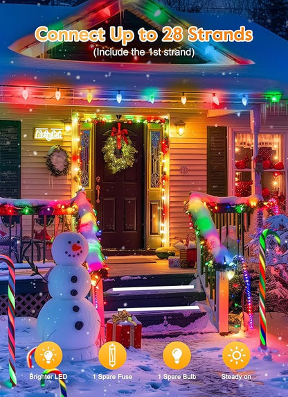 Vintage C9 LED Christmas Lights Outdoor - 25 Feet String with 25 Colored Shatterproof Bulbs, Connectable Waterproof Lights for Holiday Party Roofline, Backyard, Garden, Patio, Green Wire