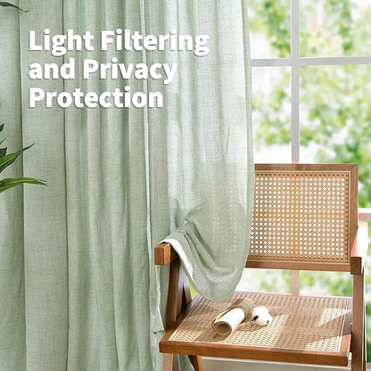 YoungsTex Sage Green Linen Curtains 95 Inch Length 2 Panels, Semi Sheer Drapes Light Filtering with Pinch Pleated for Living Room Bedroom Dining Back Tab Window Treatments, 40 X 95 Inch