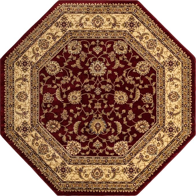 Rugs.com Aditi Collection Rug – 8' Octagon Red Low Rug Perfect for Living Rooms, Kitchens, Entryways