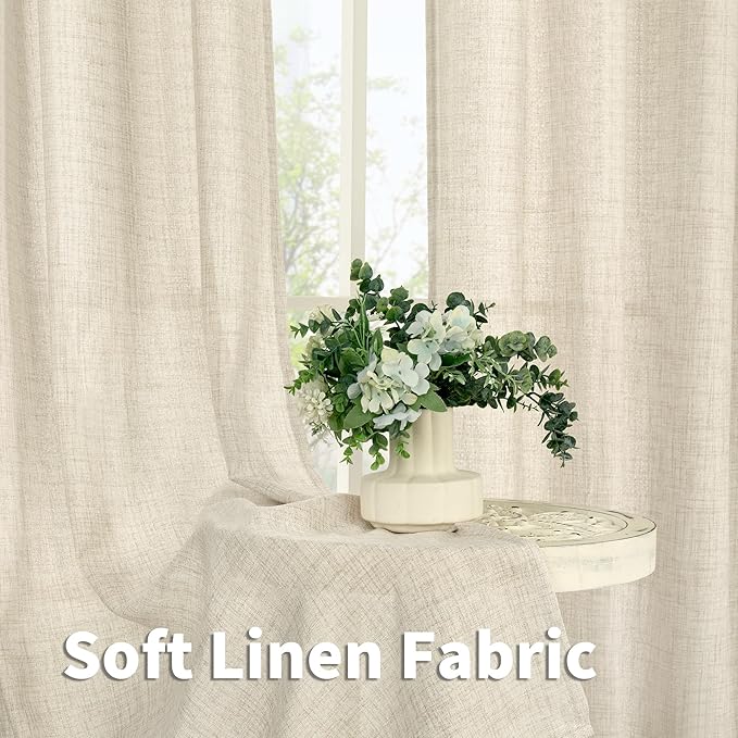 YoungsTex Linen Kitchen Window Curtains 40 Inch Length, Small Semi Sheer Drapes with Rod Pocket Back Tab Light Filtering for Bathroom Cafe Windows, 2 Panels, 30 X 40 Inch