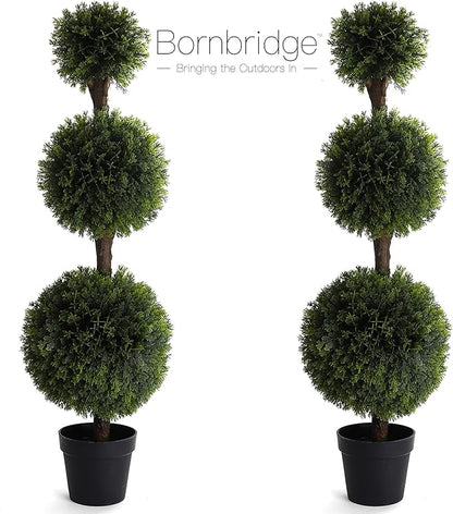 Bornbridge Artificial Cypress Topiary Ball - 4' Indoor/Outdoor Plant - Lifelike Artificial Outdoor Trees (2 Pack)