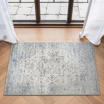 Bloom Rugs Washable Non-Slip 2x3 Rug - Ivory/Blue/Gray Traditional Oriental Area Rug for Living Room, Bedroom, Dining Room, and Kitchen - Exact Size: 2' x 3'