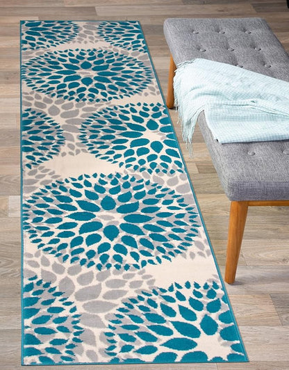 Rugshop Modern Floral Circles Design for Living Room,Bedroom,Home Office,Kitchen Non Shedding Runner Rug 2' x 10' Blue