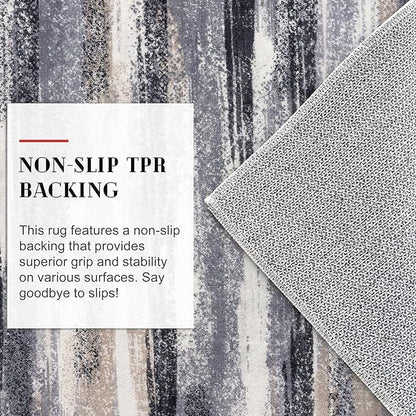 Modern Abstract Runner Rug 3x8, Grey Black Multi Washable Kitchen Runner Non-Slip Soft Hallway Rug Runner Thin Print Faux Wool Carpet for Entryway Bedroom Laundry Room Indoor Home Office Decor