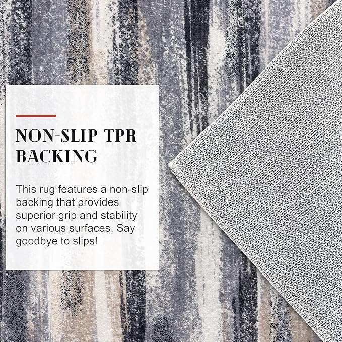 Modern Abstract Runner Rug 2x12, Grey Black Multi Washable Long Kitchen Runner Non-Slip Soft Hallway Rug Runner Thin Print Faux Wool Carpet for Entryway Bedroom Laundry Room Indoor Home Decor