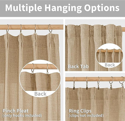 YoungsTex Burlap Linen Semi Sheer Curtains 84 Inch Length for Living Room, Toffee Light Filtering Window Treatments Natural Rustic for Farmhouse Bedroom, 2 Panels, 40 X 84 Inch