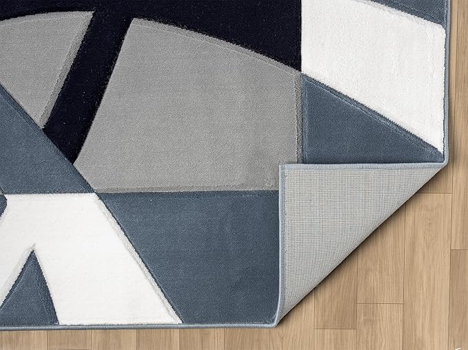 Ultra Soft Area Rug - Modern Abstract Design for Living Room & Bedroom - Foldable, Stain Resistant, Easy to Clean - (8x11, Blue)