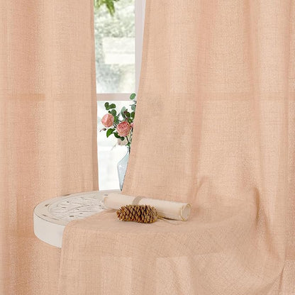 YoungsTex Peach Linen Curtains 95 Inch Length for Living Room, Coral Semi Sheer Drapes Extre Long Light Filtering with Bronze Grommet for Bedroom Dining, 52 x 95 Inch, 2 Panels