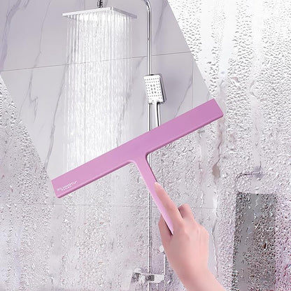 Shower Squeegee with Silicone Hook, 11" Inch Width All Purpose Squeegee Wiper for Shower Glass Doors Bathroom Mirror Tiles Car Window Cleaner Tool - Pink