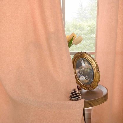 BGment Peach Linen Curtains 84 Inch Length for Living Room Window, Grommet Light Filtering Drapes Privacy Thick Coral Textured for Bedroom Farmhouse Country Decor, 2 Panels Set, Each 52 Inch Wide