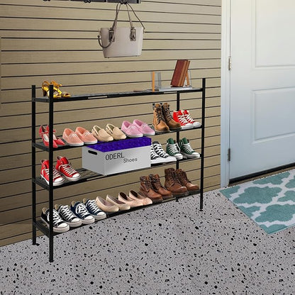 Shoe Rack, 4-Tier Long Shoe Rack, Stackable Shoe Storage Organizer Expandable Shoe Shelf Stand, Holds up to 25-30 Pairs of Shoes for Entryway, Garage, Front Door Entrance, Metal,45.6in Black