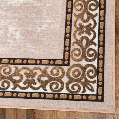 Antep Rugs Alfombras Bordered Modern 3x5 Non-Slip (Non-Skid) Low Pile Rubber Backing Indoor Area Rug (Beige, 3' x 5')