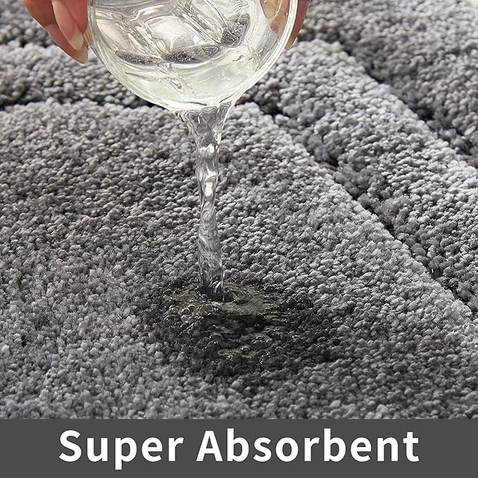 COSY HOMEER Extra Thick Bath Linen Sets Rugs for Bathroom - Anti-Slip Bath Mats Soft Plush100% Strong Polyester Living Room Bedroom Water Absorbent(Grey,20x32 - Inches)