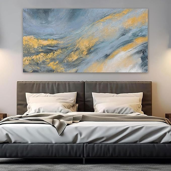 Abstract Wall Art Decor Large Modern Blue Wall Art Prints Canvas Wall Art for Living Room Abstract Canvas Art Wall Decor Gold Wall Art Decorations Artwork for Walls Kitchen Bedroom Decor 24" X 48"