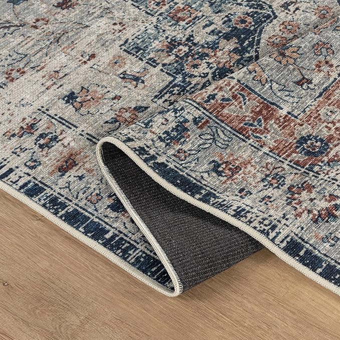 Bloom Rugs Caria Washable Non-Slip 4x6 Rug - Terracotta/Teal Traditional Area Rug for Living Room, Bedroom, Dining Room, and Kitchen - Exact Size: 4' x 6'
