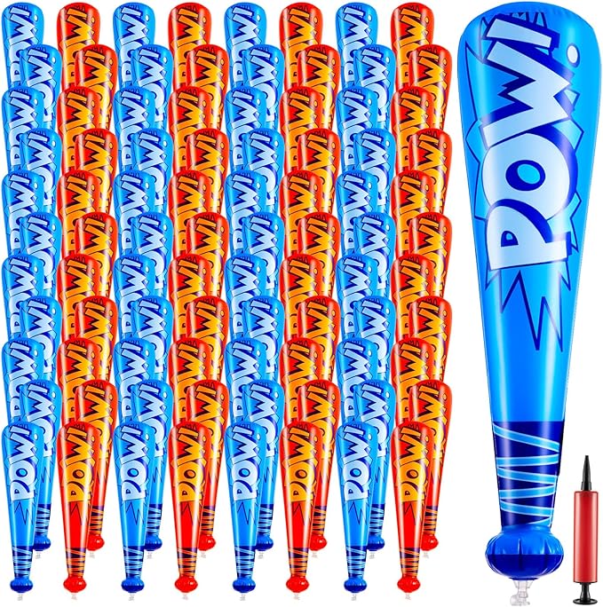 Seematn 100 Pcs Pow Inflatable Baseball Bats 17 Inch Inflatable Blow up Bats for Kids Carnival Game Prizes Bulk Baseball Party Favors Carnival Hero Sports Prizes (Dark Blue,Red)