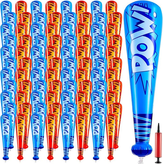 Seematn 100 Pcs Pow Inflatable Baseball Bats 17 Inch Inflatable Blow up Bats for Kids Carnival Game Prizes Bulk Baseball Party Favors Carnival Hero Sports Prizes (Dark Blue,Red)