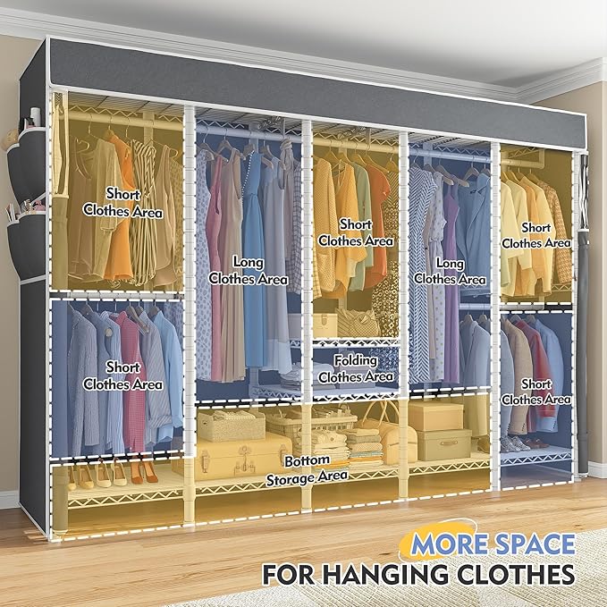 Raybee 90.6" W Clothes Rack with Cover Heavy Duty Clothing Racks for Hanging Clothes Portable Closet Loads 1200LBS Freestanding Garment Rack for Bedroom, White