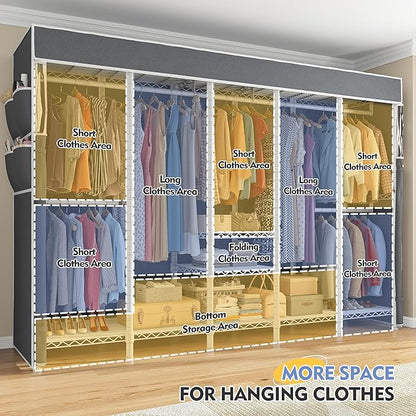 Raybee 90.6" W Clothes Rack with Cover Heavy Duty Clothing Racks for Hanging Clothes Portable Closet Loads 1200LBS Freestanding Garment Rack for Bedroom, White