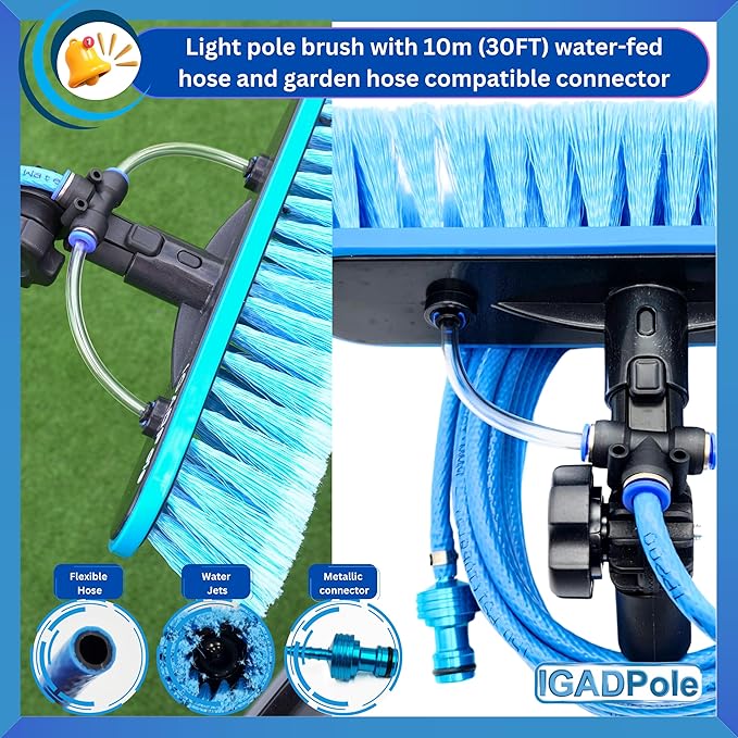 IGADPole Washing Kit: Water-fed Brush with Soap Dispenser, Cobweb Dusters, with 4-Stage Telescoping Pole 5-17ft Pole/Window and Dusting Cleaning Kit