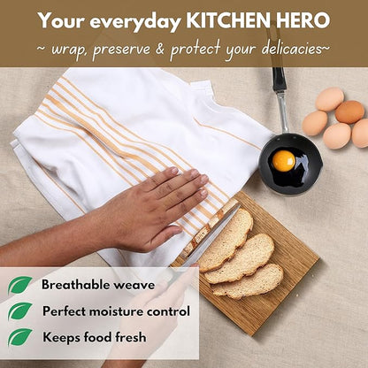 Native Fab Yellow Stripe Kitchen Dish Towels 16"x26" Set of 4 - Herringbone Weave Scandia Striped 100% Cotton Dish Cloths for Washing Dishes, Absorbent Hand Towels - Yellow White