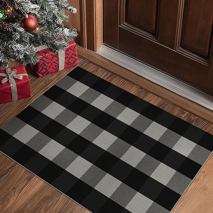 GENIMO Checkered Rug 4x6 Ft Black and White Outdoor Rug Buffalo Plaid Rugs Mat Fall Doormats Washable Rug for Front Porch Decor Indoor Entrance Patio Balcony Entryway