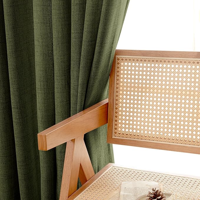 YoungsTex Olive Green Linen Curtains for Living Room, Extra Long Semi Sheer Drapes Light Filtering with Bronze Grommet for Bedroom Country, 2 Panels, 52 X 102 Inch