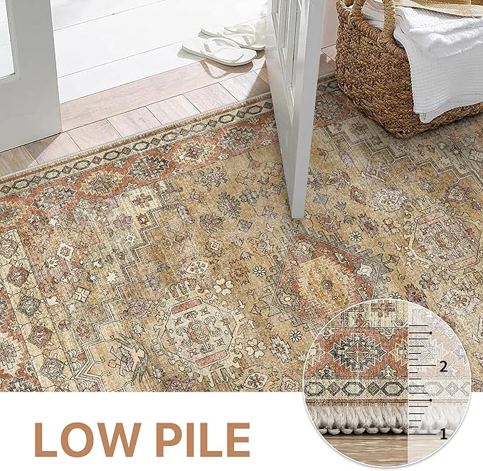 GENIMO 2x5 Washable Runner Rug for Hallway, Vintage Non Slip Low Pile Carpet, Soft Lightweight Printed Rug for Entryway, Kitchen, Corridor & Home Office, Taupe Mocha
